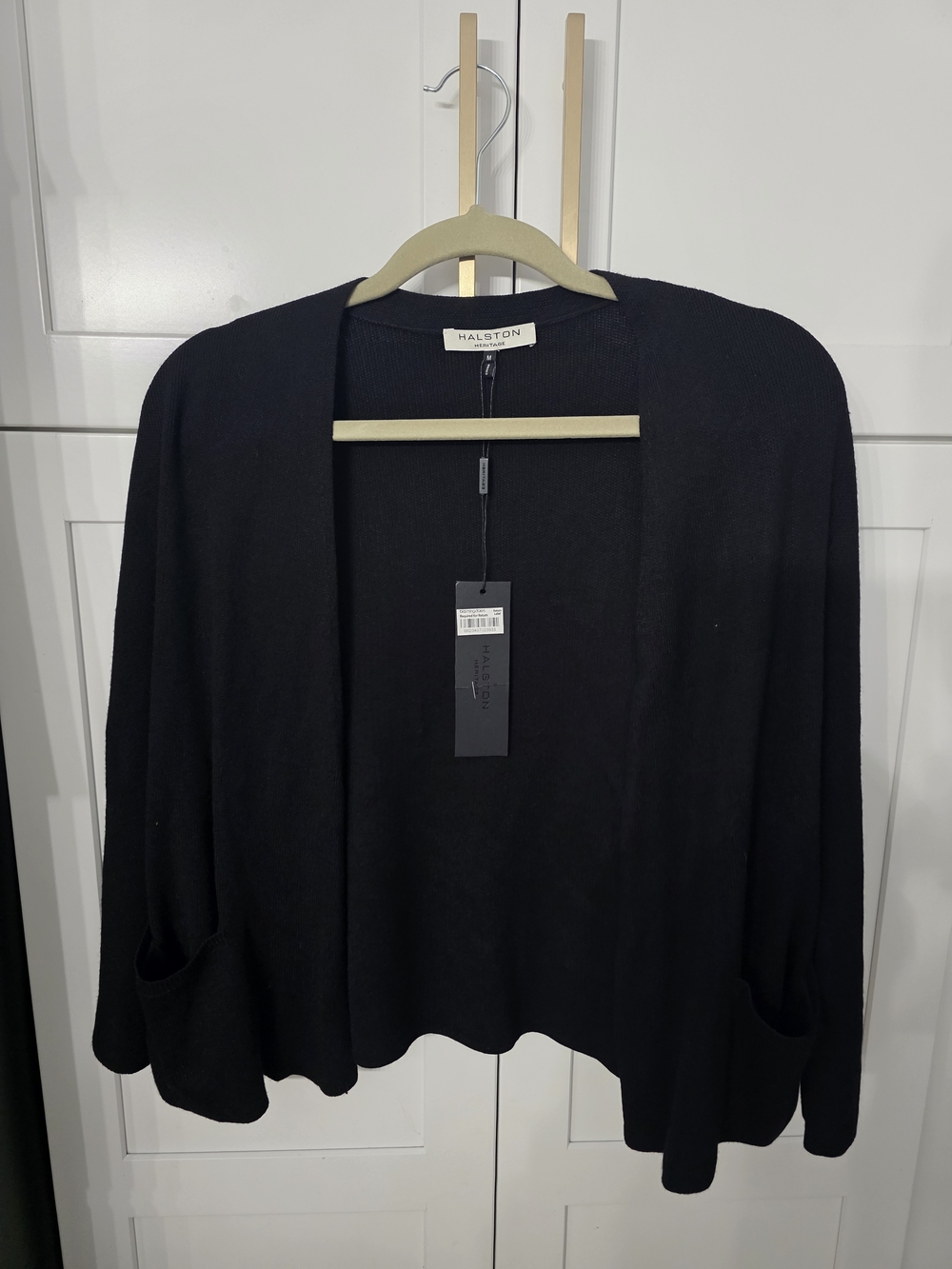 Halston Heritage Black Cape Style Cardigan with Pockets